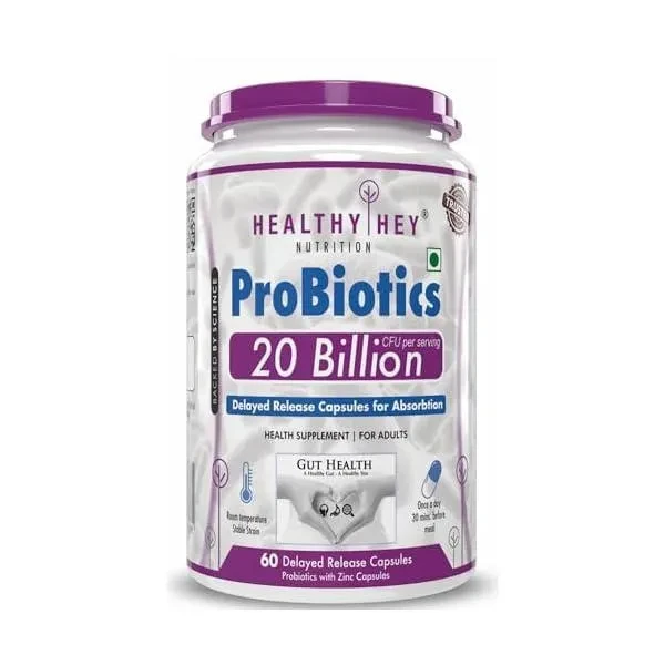 HealthyHey Nutrition Probiotic 20 Billion Cfu Supplement with Delayed - Release Capsules for Temperature Stable Digestion and Immune Health - (60 Capsules)