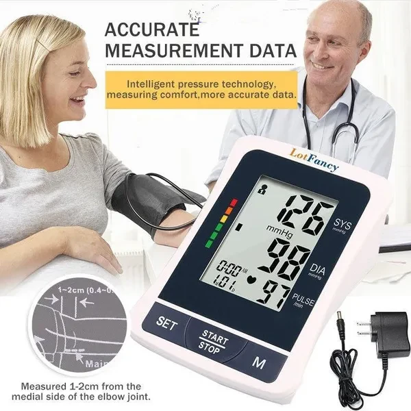 Digital LCD Large Screen Memory Arm Blood Pressure Monitor, 2-User Mode, Accurate Portable for Family Health(Size: M BP Cuff 8.6 to 14.2 Inches)