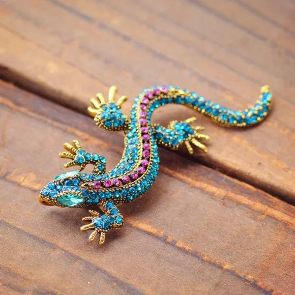 Funny Lizard Diamond Brooch Pin Women Geckos Party Dorcus Pin and Brooch Clothes Jewelry Vintage Metal Brosch