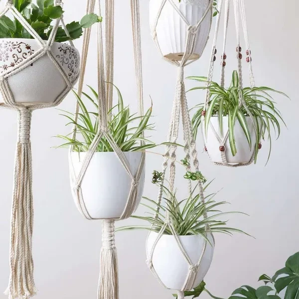 4 Pack Macrame Plant Hangers Creative Designs Handmade Indoor Wall Hanging Planter Plant Holder Modern Boho Home Decoration