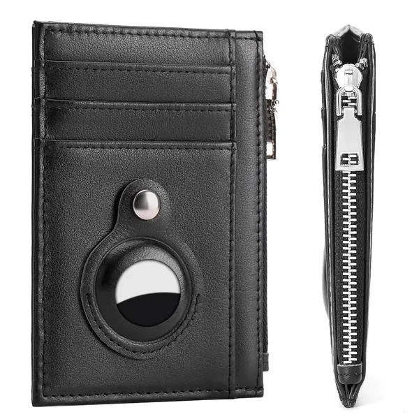 Airtag Wallet Men Slim Rfid Blocking Genuine Leather Stylish Zipper Minimalist Front Pocket Wallets For Men