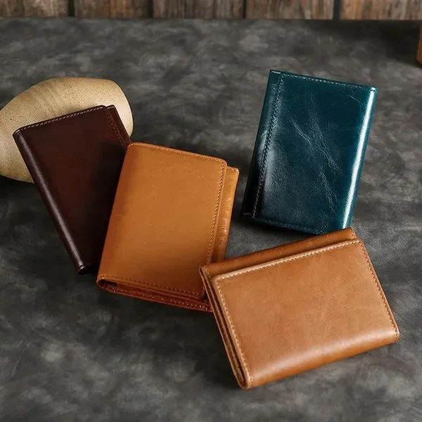 Creative men's leather wallet anti-theft brush, short card bag wholesale three fold wallet, the first layer of cowhide wallet, the most affordable single product, holiday gifts