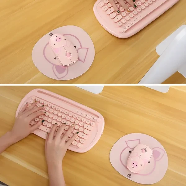 FD E680 2.4G Wireless Mouse Super Cute Cartoon Style ABS Silent Clicks Ergonomic Mute Mice With Mouse Mat Low Power Consumption Pink