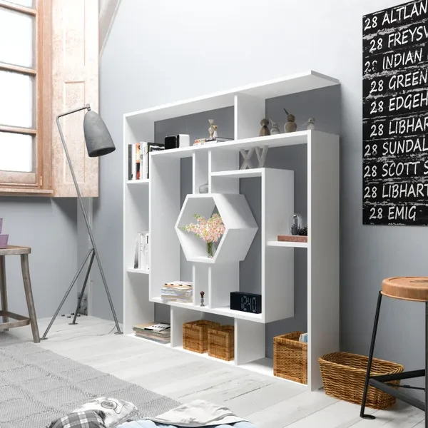Decorotika Labrina 53" Tall Geometric Modern Accent Bookcase Bookshelf - White