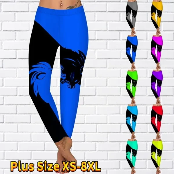 Women's Comfort Fitness Sports Pants Lady Breathable Slim Fit Yoga Pants 3D Two Tone Patchwork Lion Print Leggings Plus Size XS-8XL