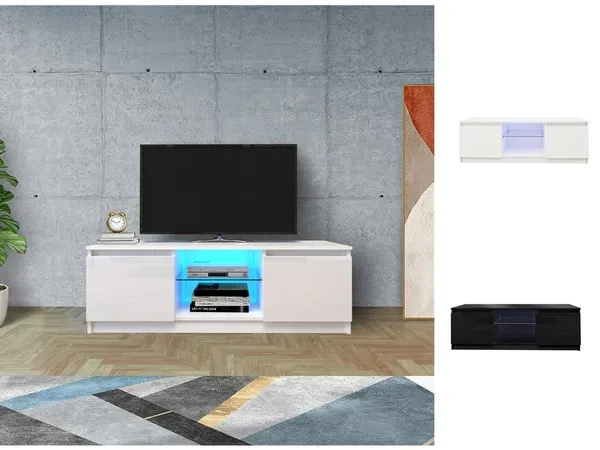 TV Cabinet Wholesale, White TV Stand with Lights, Modern LED TV Cabinet with Storage Drawers, Living Room Entertainment Center Media Console Table