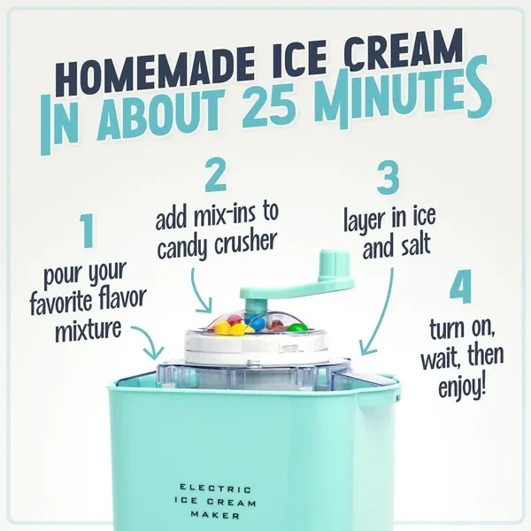 Electric Ice Cream Maker - Old Fashioned Soft Serve Ice Cream Machine Makes Frozen Yogurt or Gelato in Minutes - Fun Kitchen Appliance - Modern Style - Aqua - 2 Quart