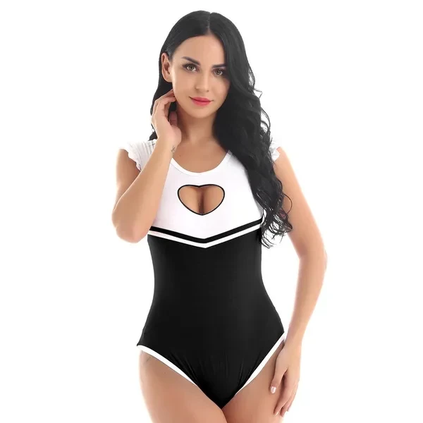 Women's Heart-shaped Cutout Bust Cotton Adult Diaper Romper Pajamas