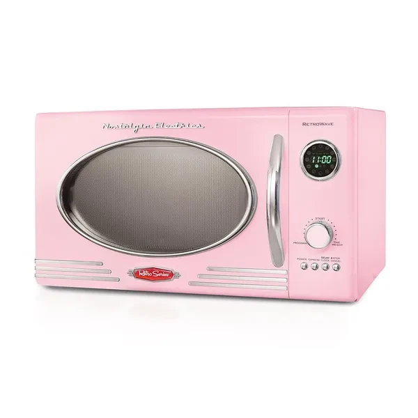 Countertop Microwave Oven - Large 800-Watt - 0.9 Cu Ft - 12 Pre-Programmed Cooking Settings - Digital Clock - Kitchen Appliances - Pink