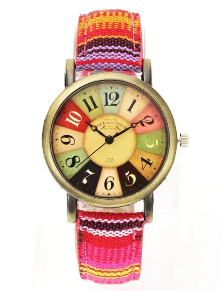 Colorful Rainbow Denim Women Girl Casual Sport Canvas Cloth Band Quartz Watch