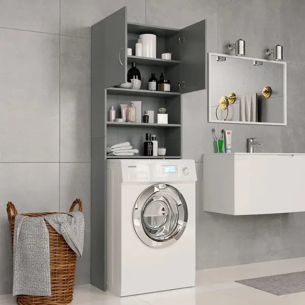 Washing Machine Cabinet Grey 64x25.5x190 cm Chipboard Waschmaschinenschrank Wasmachine kabinet armoire machine à laver