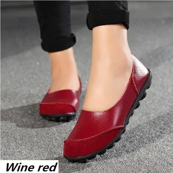 Multiple SizesGuenine Leather Women's Flats Slip on Shoes No-slip Loafers Solid Color Soft Sole Shoes