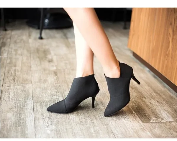 Women Shoes Slip-On Retro High Heel Ankle Boot Elegant Cusp England Casual Short Boots Female Pointed Toe Stiletto Shoes