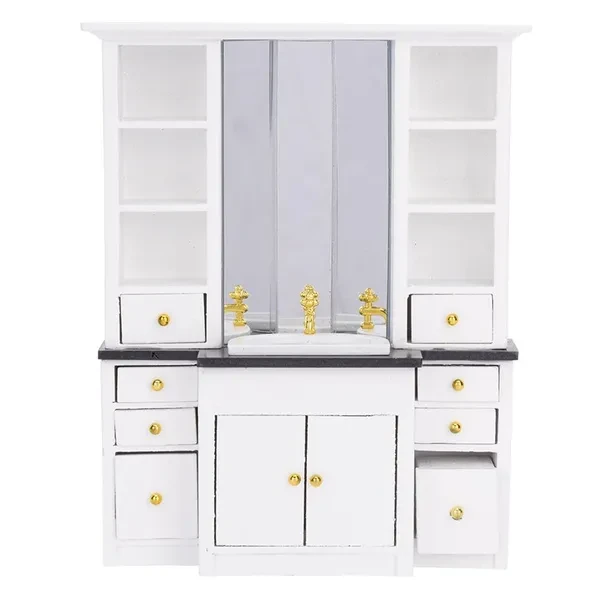 1:12 Dollhouse Mini Basin Cabinet Miniature Furniture for Bathroom Kitchen Furniture Cabinet House Decoration