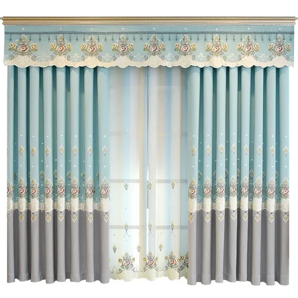 Patchwork Embroidered Curtain for Living Room Blackout Window Drape Blinds Pastoral