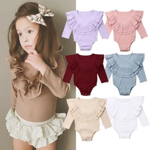 Autumn Newborn Toddler Baby Girls Clothes Lotus leaf collar Outfit Long Sleeve Cotton Romper Baby Solid Jumpsuit Clothing