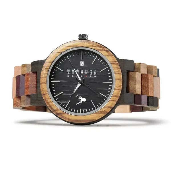 LeeEv Mens Wooden Watch Natural Solid Sandal Multi Color Wood Watch for Men