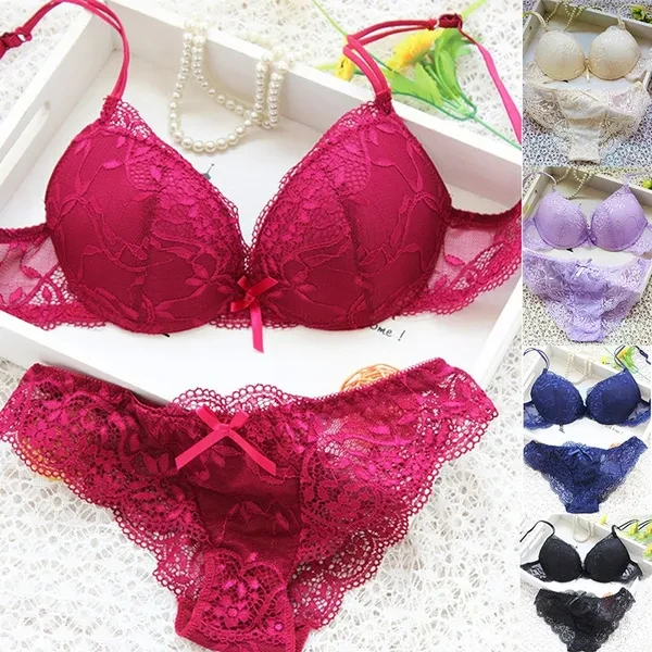 Women Lace Lingerie Sets Deep V-Neck Bra Low Waist Panties Lady Bikini Set Two Piece Swimsuit