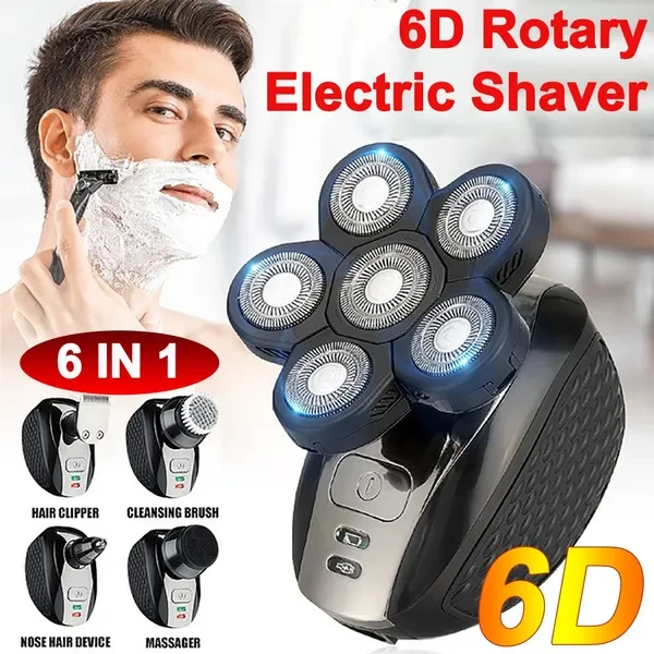 6D Multifunctional Electric Razor for Men Upgrade 6 in 1 Shavers Bald Head Shaver Grooming Kit USB Rechargeable Cordless Waterproof Hair Trimmer
