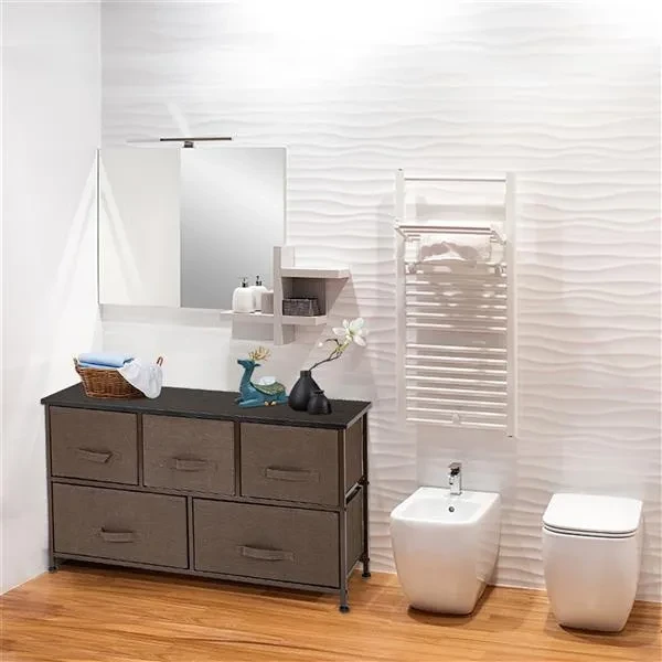 2-Tier Wide Closet Dresser, Nursery Dresser Tower With 5 Easy Pull Fabric Drawers And Metal Frame, Multi-Purpose Organizer Unit For Closets, Dorm Room, Living Room, Hallway,