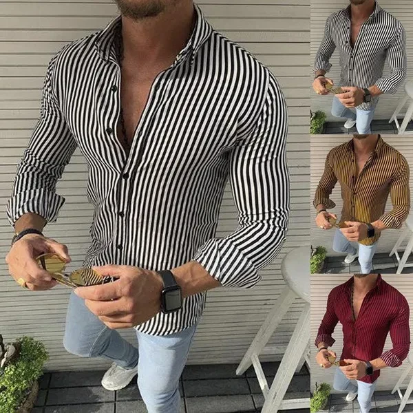 2021 Men's New Fashion Casual Striped Long Sleeve Shirt