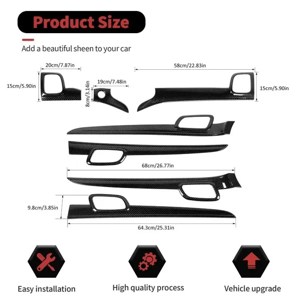 Car Interior Centrer Console Dashboard Panel & Handle Trim Cover for Jeep Grand Cherokee 2011-2020, Carbon Fiber Black