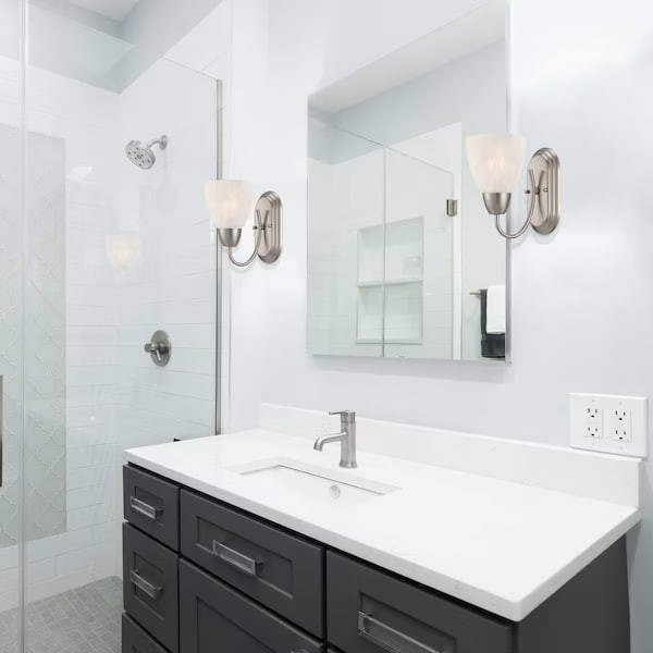 Torino 4.5in 1-Light Brushed Nickel Transitional Indoor Wall Sconce with Alabaster Glass Shade