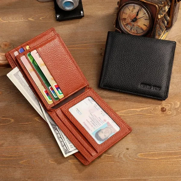 Fashion Men Genuine Leather Short Bifold Wallet Male Business Purse ID Card Holder Large Capacity