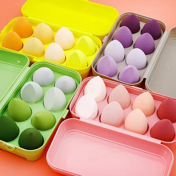 1 Box of 4 Makeup Sponges Powder Puff Wet and Dry Combination Beauty Makeup Ball Foundation Puff Bevel Cut Makeup Sponge Tool