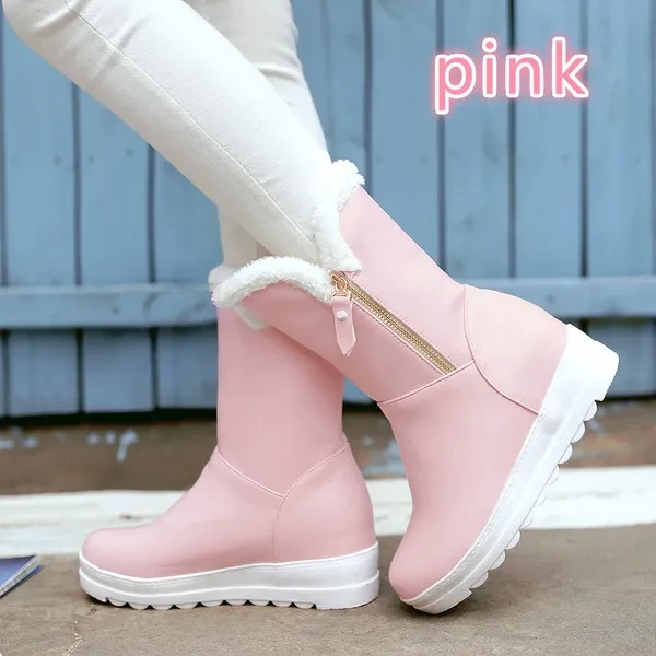 2016 fashion New women winter boots shoes leather flat platform snow boots women round toe winter shoes girls plush white black boots 2016