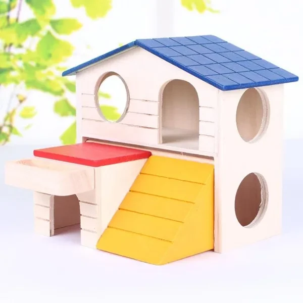Hamster supplies Toys Small pets Blue roof double-storey house house Villa Solid wood cabin