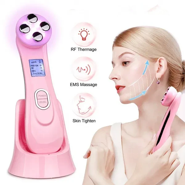 5 in 1 Face Beauty Facial Massager Mesotherapy Electroporation Radio Frequency LED Skin Care Face Massager