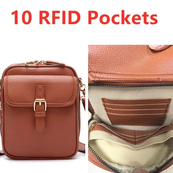 Small Crossbody Bag for Women Men Leather Shoulder Handbag RFID Phone Purse for Travel