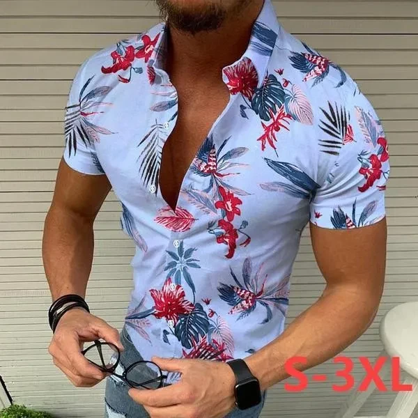 2021 Short Sleeved Floral Shirts for Men Fashion Summer Beach Shirts Short Sleeved Button Up Shirts for Men New Mens Casual Flower Shirt