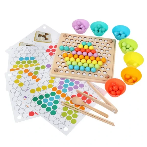 Clip Ball Number Shape Puzzle, Montessori Educational Wooden Peg Board Bead Game for Preschool Toddler and Kids DFK